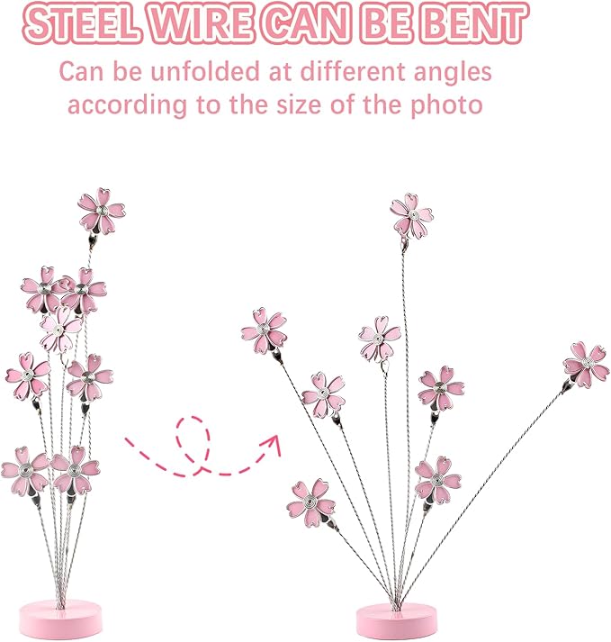 8-Branch Photo Tree Holder for Pictures, Gift Card Tree Holder to Hold Gift Cards, Picture Tree with 8 Clips for Memo Paper Desk Stand, Photo Display, Office Decor, Home Decor(Cherry Blossoms)