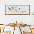 ZZJJHYWGQ Bible Verse Wall Decor With God All Things Are Possible 32"×12" Christian Religious Home Inspirational Print Catholic Sign for Living Room Religious Faith Large Hanging Art (Wood)