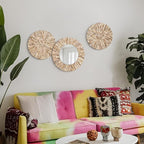 TEIPAI Boho Decorative Mirror for Living Room, 3PCS Handcrafted Mother of Pearl Mirror Wall Decor for Home Dorm Apartment Hallway Staircase, Mosaic Art Plates for Wedding Decoration (Dark Brown)