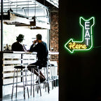 Eat Here Neon Sign Kitchen Neon Signs for Wall Decor with Arrow Guidance Green Orange White Eat Dimmable LED Sign Diner Neon Signs for Wall Bar Restaurant Kitchen Man Cave Decor