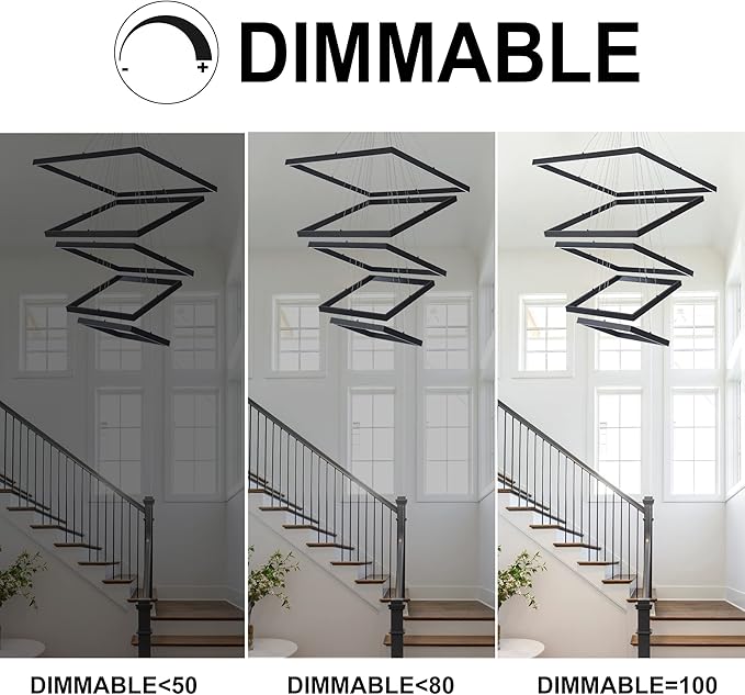 Square Led Chandelier Modern Led Hanging Light 5-Rings Contemporary Ceiling Pendant Light Dimmable Pendant Light for Living Room Kitchen Dining Room 15.7"+19.6"+23.6"+27.5"+31.4" Black