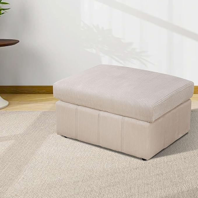 Ottoman Rectangular Storage Ottoman Bench, Flannel Footrest Stool Footstool with Lid for Living Room, Bedroom, Entryway, Beige Pink, 38"x30"x22"