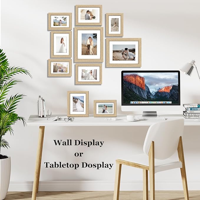 10 Pack Picture Frames Collage Wall Decor - Gallery Wall Frame Set with Mat for Wall Mounting or Tabletop Display, Including Two 8x10, Four 5x7, Four 4x6 Photo Frames, Real Glass