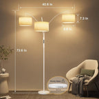 36W LED Arc Floor Lamp with 3 White Fabric Shades, 3000LM Super Bright Standing Lamp with Remote Control & Touch, Stepless Dimming, Individual Light Control for Living Room, Bedroom