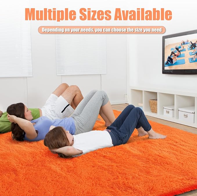 6x9 Fluffy Area Rug for Living Room,Shag Area Rugs for Bedroom,Orange Soft Fuzzy Rug Non-Shedding Indoor Plush Carpet for Kids Bedroom Nursery Dorm Home Decor