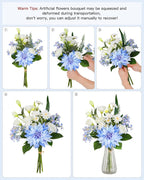 Nubry Fake Artificial Flowers in Vase,Faux Silk Dahlia Flower Bouquet Floral Arrangement Fake Plant Decor for Tables Centerpieces,Home Office Party Wedding Decor(Blue with Vase)