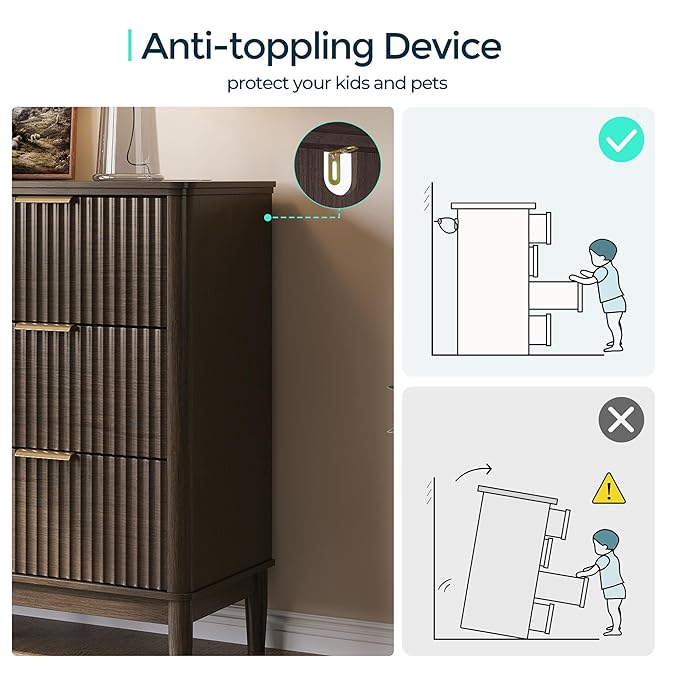 LINSY HOME Fluted Dresser for Bedroom with 9 Drawers, 58" Wide Mid Century Modern Dresser, Tall Boho Chest of Drawers, Large Wood Accent Storage Cabinet for Living Room, Curved Profile Design, Walnut