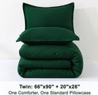 Litanika Dark Emerald Green Twin/Twin XL Comforter Set, 2 Pieces Solid Forest Bedding Set, All Season Fluffy Bed Set (66x90In Comforter & 1 Pillowcase)