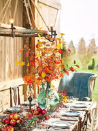 Beferr Fall Eucalyptus Stems Christmas Decor - 5Pcs 32" Tall Faux Eucalyptus Leaves Pumpkins Branches Autumn Thanksgiving Farmhouse Harvest Fireplace Table Centerpiece Home Decorations