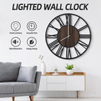 LEIKE Large Wall Clocks with Night Light Battery Operated,Silent Non Ticking,Rustic Modern Big Wood Clock for Living Room, Bedroom,Kitchen,Farmhouse,Office,Home Decor-32 Inch(Roman Numerals)