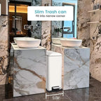 12 Gallon Slim Kitchen Trash Can, Rectangular Trash Can with Removal Inner Bucket and Soft-Close Lid, Foot Pedal, Stainless Steel Garbage Can 45 Liter, White