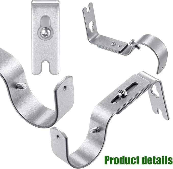 6 Pieces Curtain Rod Brackets General Adjustable Curtain Rod Holder Wall Bracket Hooks Outside Mounted Blinds Curtain Rod Bracket with Screws for 1 Inch Diameter Curtain Rod (Matt Silver)