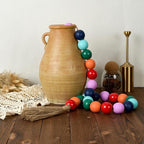 OMISHE 50" Long Extra Large Wood Bead Garland with 1.6" Diameter Wooden Beads and Tassels, Rustic Farmhouse Country Decorative Beads for Home Tiered Tray Decor, Colorful