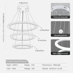 O'NEELDY Modern LED Chandeliers White Pendant Light Fixture 3 Ring Flush Mount Chandeliers with Adjustable Hanging Cord for Bedroom,Kitchen, Island Cafe