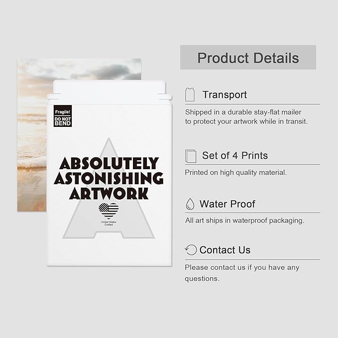 SIGNWIN Poster Bathroom Decor 11"x14"x 4, Wall Art Room Decor Multicolor for Living Room, Bedroom, Office White Minimal Beach Shore Ocean Sea Seashell Landscape Nature Wilderness Realism Landscape