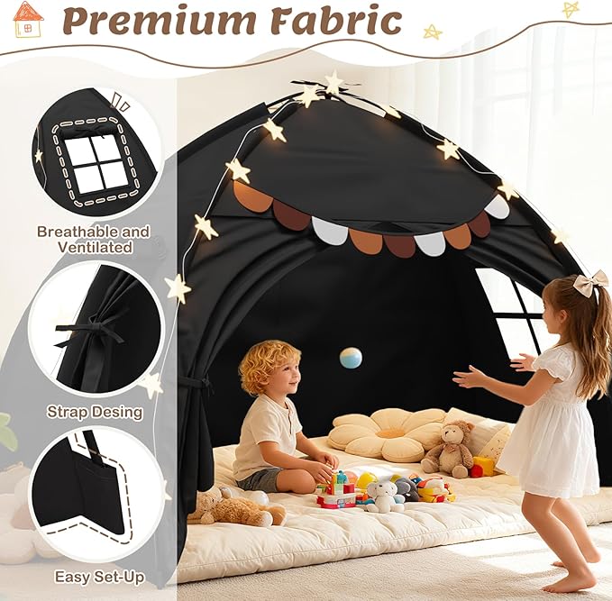 Bed Tent Twin Full Size Bed Tent for Kids Foldable Bunk Canopy Tents Privacy Space Blackout Toddler Sleeping Tents Breathable Portable Cottage Drafty Room for Indoor Bedroom