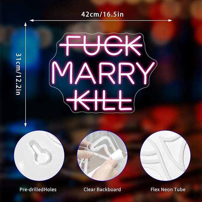 Neon Sign, Marry Neon Signs for Wall Decor Neon Pink LED Signs Room Neon Light Up Signs Home Decor for Bedroom Business Club Party Bars Shop Decoration USB Operated