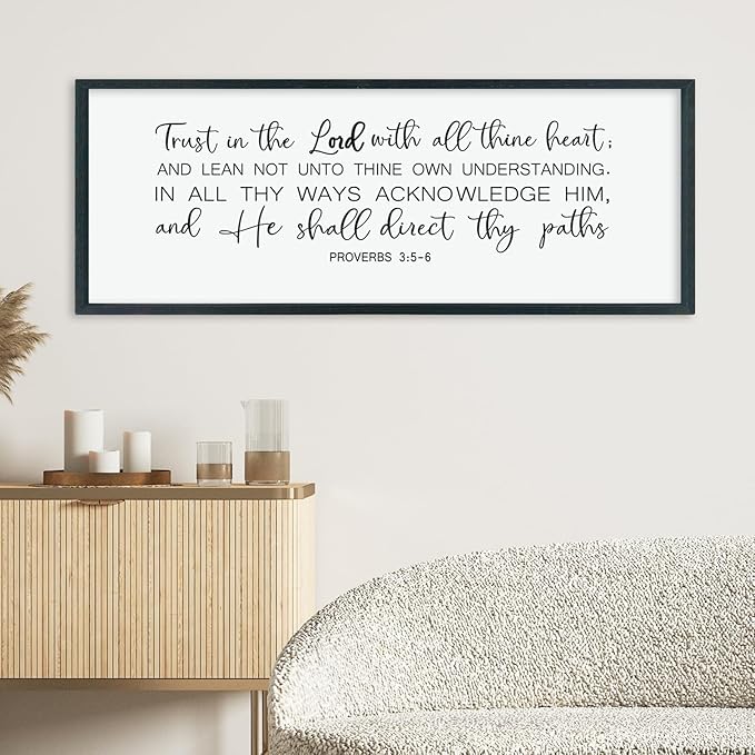 LuZhiQiang Trust in the Lord With All Thine Heart Wall Art Decor 40"×15" Proverbs 3:5-6 Sign Bible Verse Christian Scripture Large Wooden Framed Wall Hanging (Black)