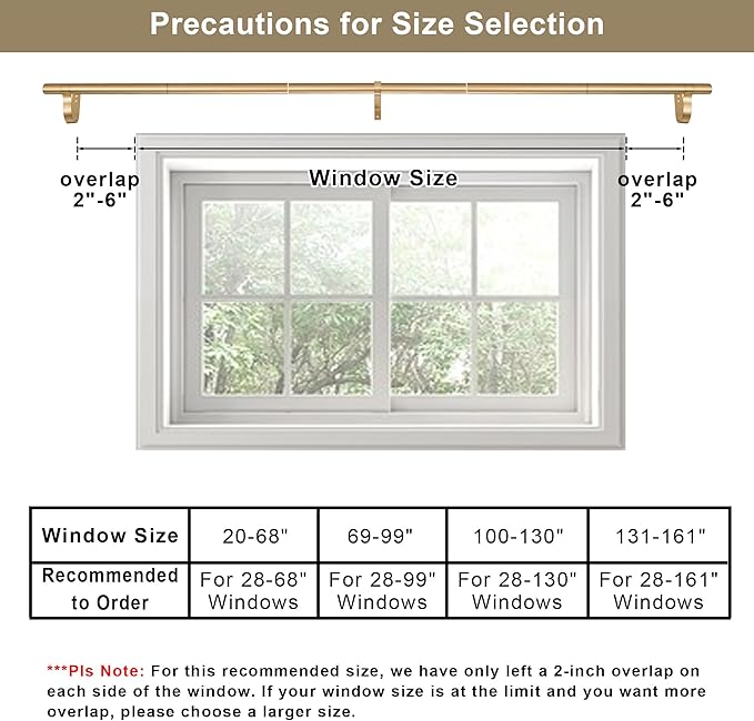 Curtain Rods for 28-68” Windows, Splicing Construction, 1” Adjustable Drapery Rod with Aluminum Alloy Brackets and Finials for Window, Sliding Door, Patio, Living Room Decoration, Brushed Gold