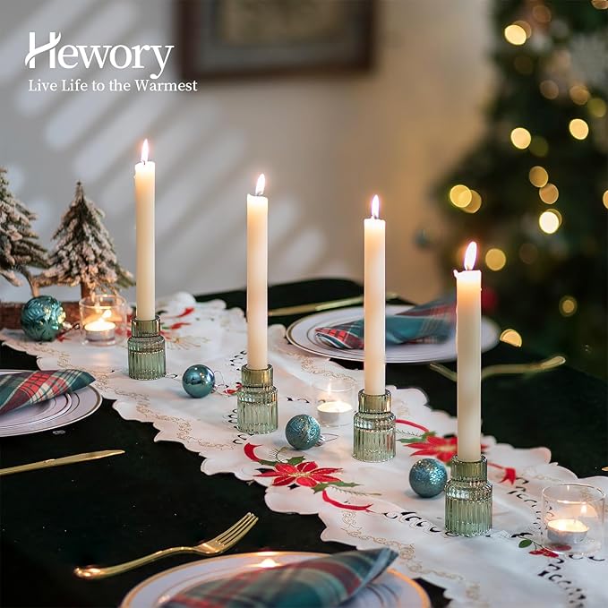 Hewory Glass Taper Candle Holders: 20 PCS Green Vintage Candle Holder Candlestick Holders Bulk, Ribbed Glass Candle Holder Candle Sticks Holder Decor for Table Centerpiece Wedding Christmas Home Decor