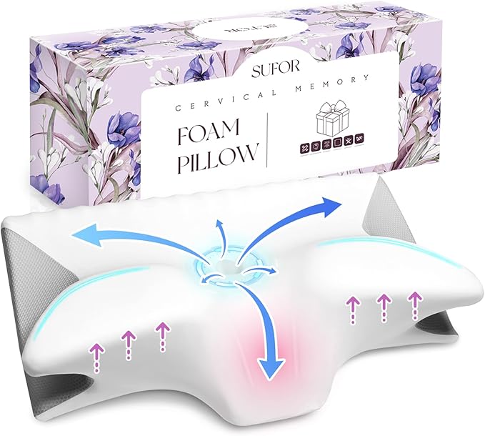 Cervical Pillow for Neck Pain Relief, Cooling Contour Memory Foam Pillows Support Odorless Ergonomic Neck Pillow Adjustable Orthopedic Bed Pillow for Side Back Stomach Sleeper with Pillowcase