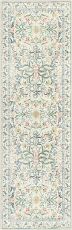 Wonnitar Washable Rug Runner 2'6''x8', Boho Floral Hallway Runner Rug 8ft Long Carpet for Bedroom, Soft Non Slip Ultra-Thin Beige Carpets for Bathroom Kitchen Bedside