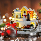 Christmas Decorations Village House Resin Collectible Building Figurines Revolving Train Musical Snow Globe 8 Music for Vintage Christmas Decor (Snow Man)