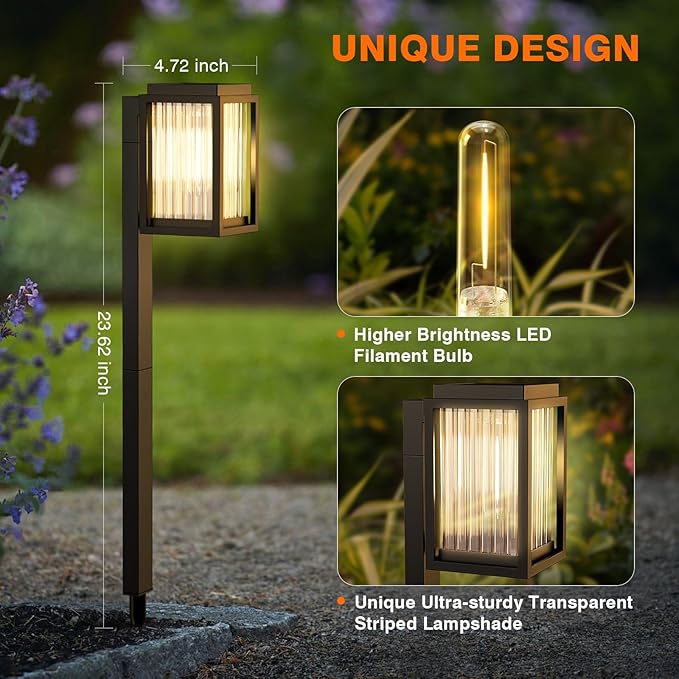 Solar Lights Outdoor Pathway 6 Pack, Solar Pathway Lights Outdoor 24" Tall Bright Auto On/Off Waterproof Garden Landscape Lighting for Path, Yard, Walkway, Driveway, Outside Decor Father's Day