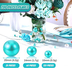 200 PCS Teal Vase Fillers, Pearls Bead for Centerpieces Vases, 10/14/20 MM No Hole Beads, Fake Pearls for Wedding Birthday Anniversary Theme Party Table Centerpieces Decor