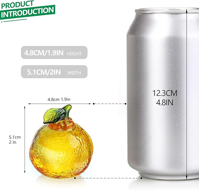 Glass Orange Figurine Crystal Fruit Collectibles Hand Blown Glass Fruits Tangerine Decoration Art Ornament for Home Office Kitchen Decor Gift for Women