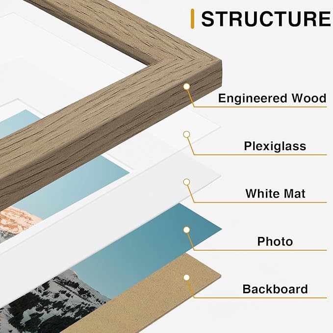 Vittanly 15 Pack Picture Frames Collage Wall Decor, Multi Sizes Including 3pcs 8x10, 6pcs 5x7 and 6pcs 4x6 Photo Frames, Gallery Frame Set for Wall or Tabletop Display, Olive Brown