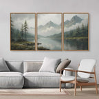 SIGNINART Large Misty Mountain Framed Canvas Wall Art, Green Forest River Scenery Wall Decor, Modern Foggy Wooden Landscape Artwork, Oil Style Nature Art Print for Living Room Bedroom Office 24"x36"x3