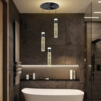 Dimmable 3-Light Pendant Lights Kitchen Island Crystal Hanging Light Modern Black Ceiling Light for Dinning Room Living Room