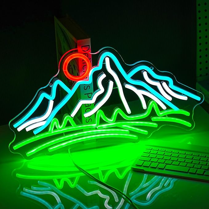 Mountain Neon Sign for Wall Decor Dimmable Landscape Neon Light with USB Powered Sunrise and Sunset Led Light Up Sign for Bedroom Living Room Hotel Decor(16.7 * 8.7In)