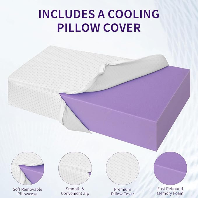 Mr.Ye Gel Memory Foam Pillows 1 Pack Supportive Bed Pillows for Sleeping with Removable Pillow Cover for Back, Stomach or Side Sleepers, 24 x 12 x 5 Inches