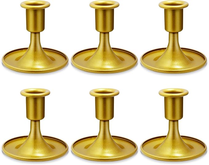 Candlestick Holders 6 PCS Short Metal Taper Candle Holders, KSWING Gold Candle Stick Holders Set, Perfect for Table Centerpiece Mantel Party Wedding Christmas Home Decor, Set of 6