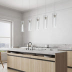 Modern Kitchen Lighting Pendant Fixtures 5-Light LED Pendant Ceiling Fixture Brushed Nickel Bubble Cylinder Pendant Light with Adjustable Length for Kitchen Island Dinning Room Bedroom