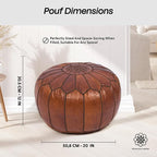 Handmade Moroccan Genuine Leather Pouf Ottoman Cover – Unstuffed Foot Stool Ottoman, Boho Foot Rest Under Desk, Round Ottoman for Living Room, Bedroom - Housewarming Gifts New Home, Weddings Gifts