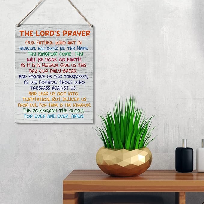 Inspirational Gift Signs the Lord's Prayer Our Father Who Art in Heaven Hallowed Be Thy Name Wooden Hanging Sign Religious Scripture Art Wall Home Decoration 10 x 8 Inches…