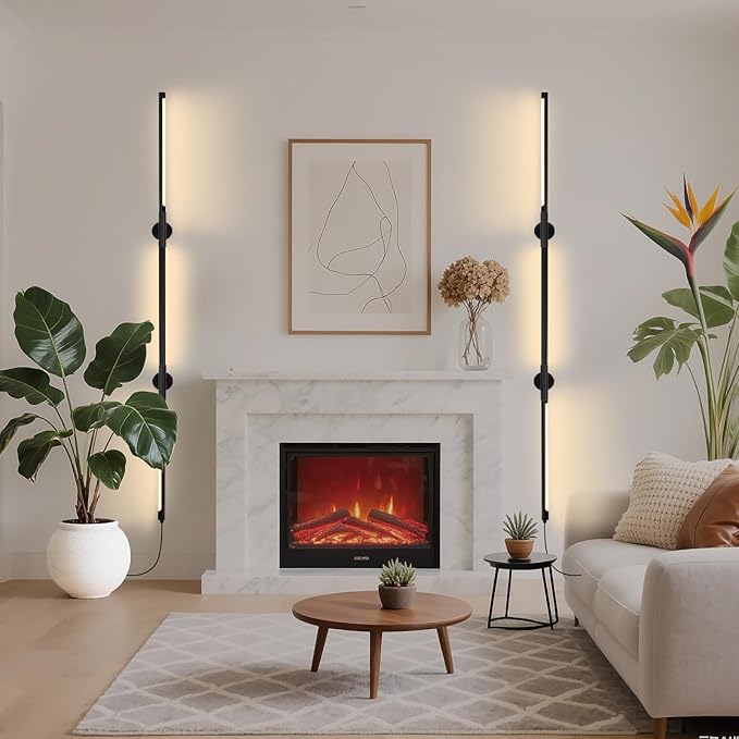 53.2 Inch Wall Lights, 360°Rotatable Wall Sconce, 3 Color Temperatures, Plug-in Dimmable Wall lamp for Bedroom, Living Room（2 Pack）