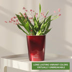 Dexceder 6x7 Self Watering Planter Indoor Outdoor, High Gloss Table Flower Plant Pot with Water Level Indicator (Wine Red)