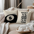 Trendy Retro Black 8 Ball Lucky You Poker Pillow Covers 18x18, Downtown Girl Room Decor, Funky Y2K Lucky You Decorative Throw Pillow Covers for Girls Room Dorm Apartment Home, Set of 2