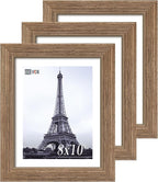 VCK 8x10 Picture Frame 3 Pack - Brown Walnut, Natural Textured Solid Wood Frame, Wall Gallery Frame