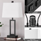 23.5" Touch Control Table Lamps Set of 2, Bedside Lamp with 2 USB Ports & AC Outlet, 3-Way Dimmable Nightstand Lamp with White Linen Shade for Living Room Bedroom End Table Office(2 LED Bulb Included)