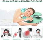 Cervical Neck Pillow for Pain Relief - Contour Memory Foam Pillows with Cooling Pillowcase, Neck Support Pillows for Sleeping, Ergonomic Orthopedic Pillow for Side, Back, Stomach Sleepers (Green)