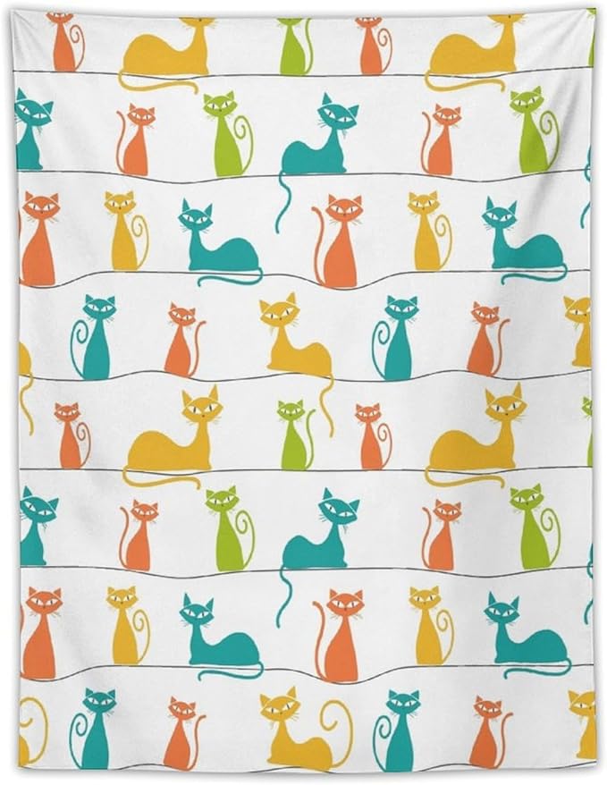 ICMOLYYENLO Boho Medieval Cat Tapestry, Abstract Atomic Starburst Geometric Aesthetic Art Wall Hanging For Bedroom Living Room Dormitory 40x60 Inches