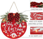 HOMCDALY Merry Christmas Welcome Sign for Front Door, Red X-mas Sign with Light, Holiday Door Decoration Wooden Hanging Sign, Christmas Decoration, Wall Art, Wall Decor(Red)