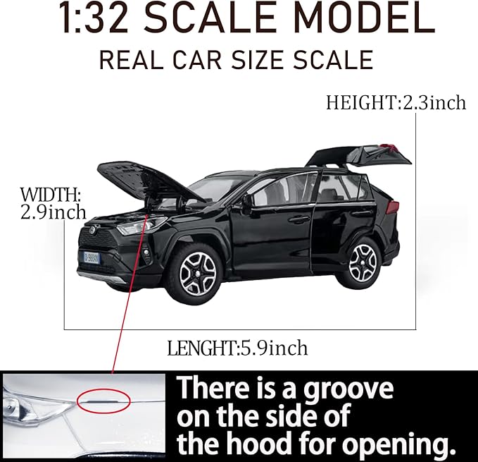 Model Car Compatible 1/32 RAV4 Toy Car Alloy Diecast Collectible Model with Light and Sound Toy Vehicle for Boys Kids Toddler Gift Black car