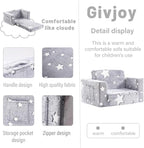 Toddler Chair Plush Kids Couch, 2-in-1 Comfy Armchair Removable and Washable Cover Carrying Handle, Convertible Reading Chair Toddler Couch for Girls and Boys, Glow in The Dark Grey Star