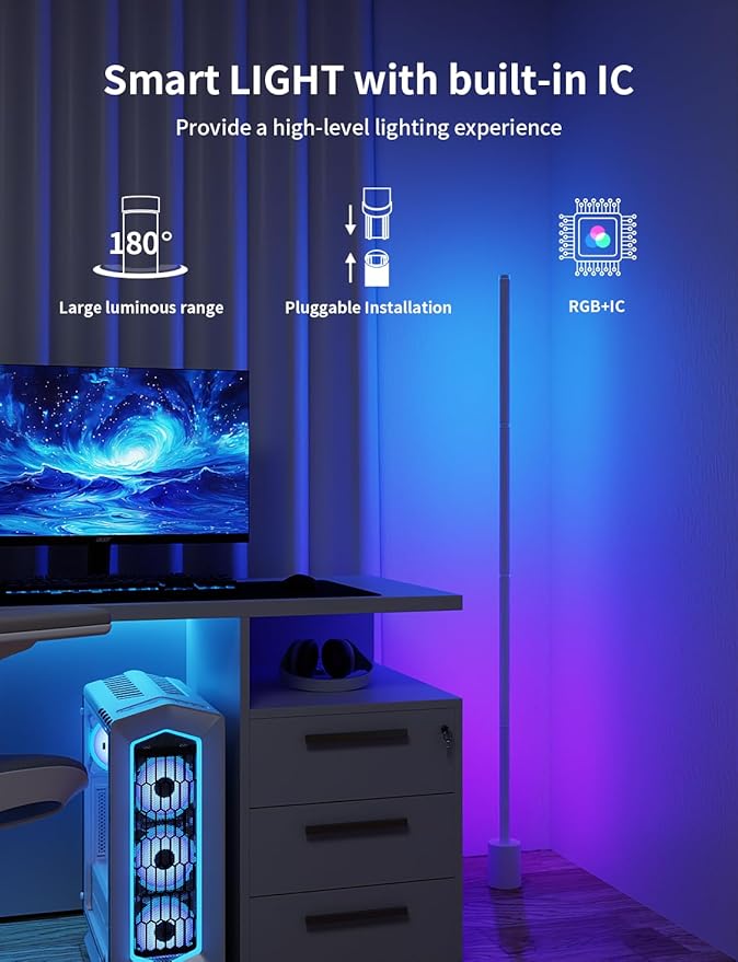 Ailofy Smart Corner Floor Lamp, LED Floor Lamp with Alexa and App Control, 16 Million DIY Colors, Music Sync, DIY Color Modes,Timer Setting, Suitable for Living Room and Bedroom